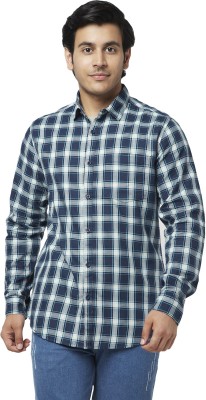 YU by Pantaloons Men Checkered Casual Dark Blue, White Shirt