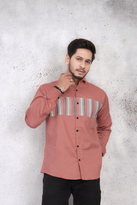 U AND J TREND Men Solid Casual Pink Shirt