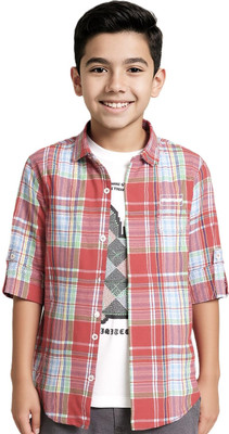 CAVIO Boys Checkered Casual Red Shirt
