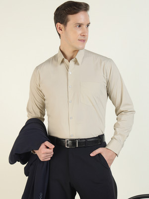 Hancock Men Solid Formal Cream Shirt