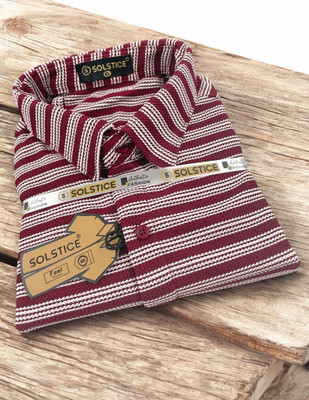 SOLSTICE Men Striped Casual Maroon Shirt