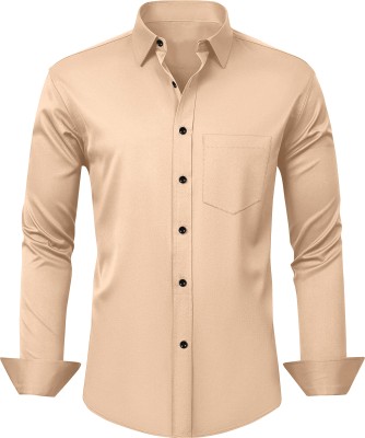 Shlok Men Solid Casual Beige Shirt