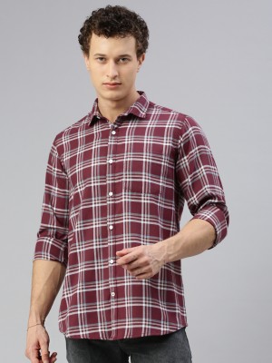 Cross Court Men Checkered Casual Red Shirt