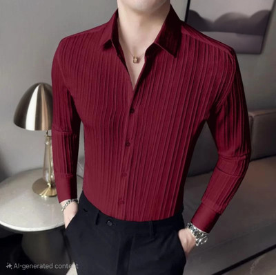 FABDACK Men Self Design Casual Maroon Shirt