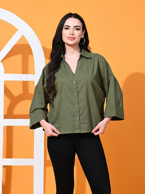 ADRIANA Women Solid Casual Dark Green Shirt