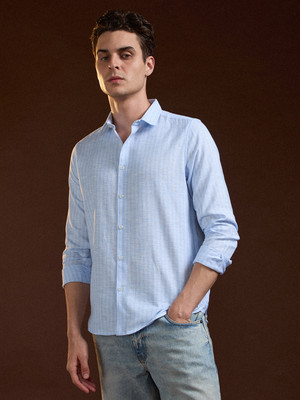 THE BEAR HOUSE Men Striped Casual Blue Shirt