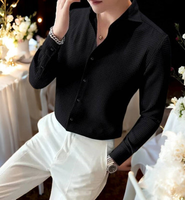 gurukrupa creation Men Self Design Casual Black Shirt