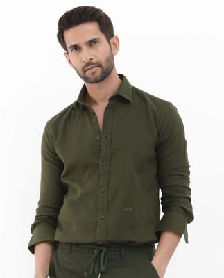 RARE RABBIT Men Solid Casual Dark Green Shirt