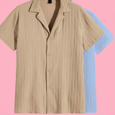 Looksky Men Self Design Casual Cream, Light Blue Shirt(Pack of 2)