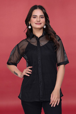 Kryvyn Women Striped Casual Black Shirt