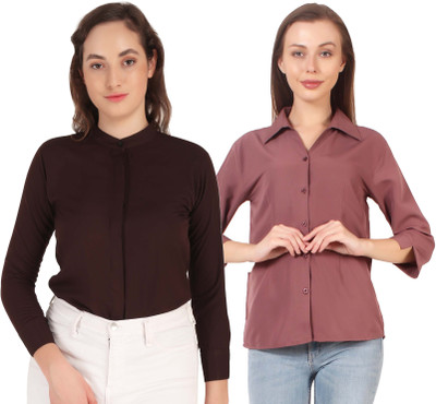 HEAVENS CREATIONS Women Solid Formal Black Shirt(Pack of 2)