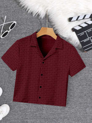 dream believe fashion Women Self Design Casual Maroon Shirt