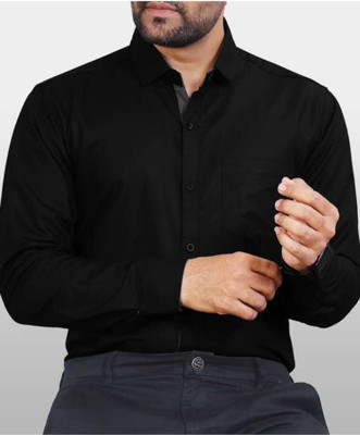 Satyamb Men Solid Casual Black Shirt