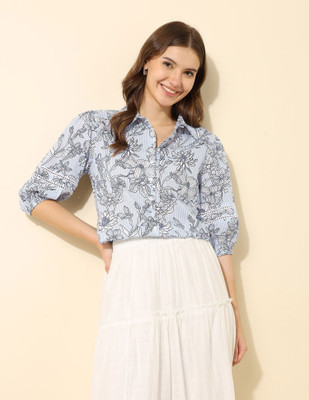 U.S. POLO ASSN. Women Printed Casual Blue Shirt