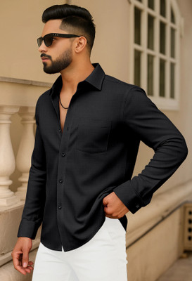 HouseOfCommon Men Solid Casual Black Shirt