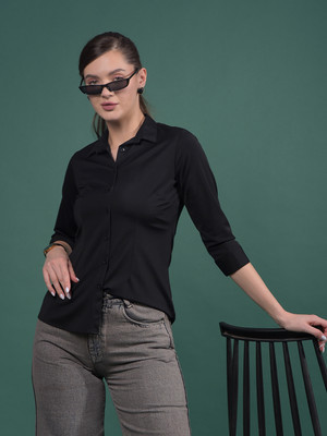 CRIMSOUNE CLUB Women Solid Casual Black Shirt