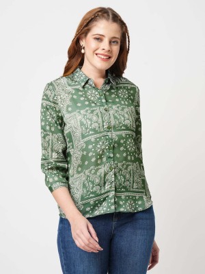 Kraus Jeans Women Printed Casual Green Shirt