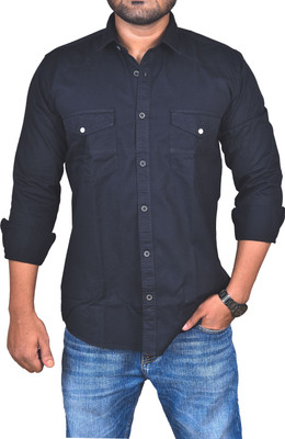 river green Men Solid Casual Black Shirt