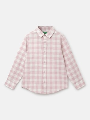 United Colors of Benetton Boys Checkered Casual Pink, White Shirt