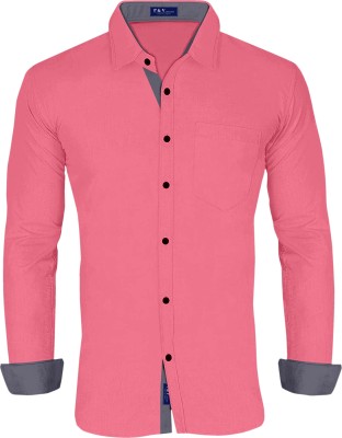 P & V Creations Men Solid Casual Pink Shirt