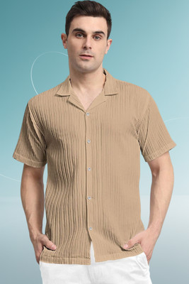 A Dearise Trend Men Self Design Casual Cream Shirt