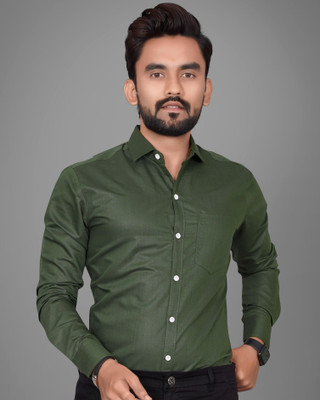 GLOBAL NOMAD Men Solid Casual Dark Green Shirt