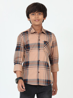 AIDAN PAUL Boys Checkered Casual Orange Shirt