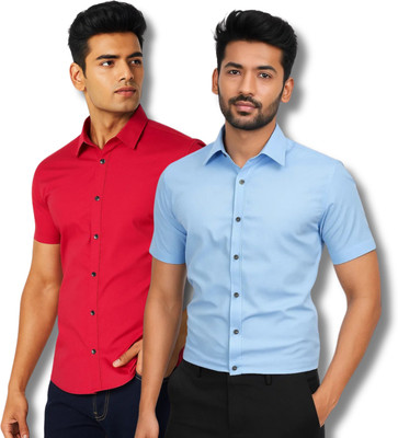 RAREMARK Men Solid Formal Red, Light Blue Shirt(Pack of 2)