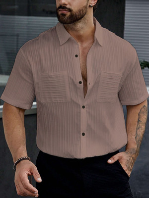 Marmic Fab Men Self Design Casual Brown Shirt