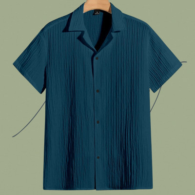 Looksky Men Striped, Self Design Casual Blue Shirt
