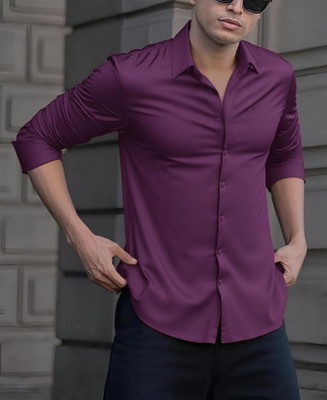 SATADHAR ENTERPRISE Men Solid Casual Purple Shirt