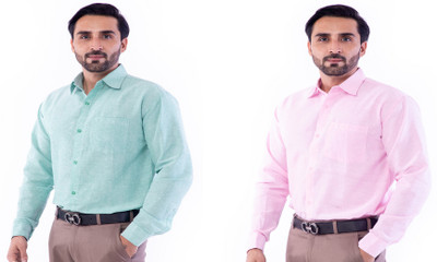 DESHBANDHU KHADI Men Solid Formal Multicolor Shirt(Pack of 2)