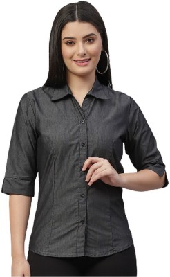 RIVI Women Solid Casual Black Shirt