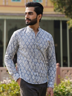 Sanskrutihomes Men Printed Casual Grey Shirt