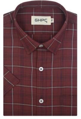 GHPC Men Checkered Casual Brown Shirt