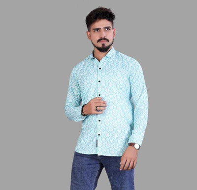 DISHANK CREATION Men Printed Casual Light Blue Shirt