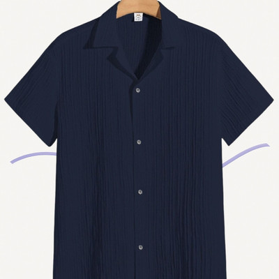 A DEEMOON TREND Men Self Design Casual Dark Blue Shirt