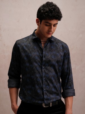 LOCOMOTIVE Men Printed Casual Blue Shirt