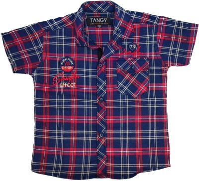 Tangy Boys Checkered Casual White, Dark Blue, Red Shirt