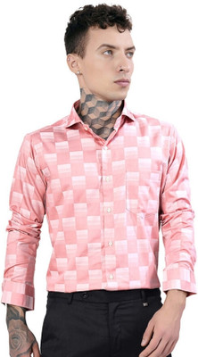 HOC Men Checkered Formal Pink Shirt