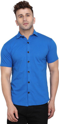 GEUM Men Solid Casual Blue Shirt