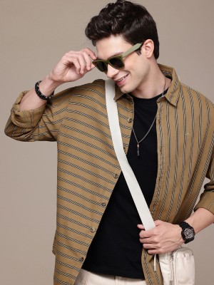 WROGN Men Striped Casual Brown Shirt