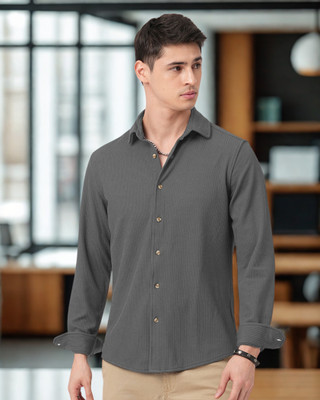 INDICLUB Men Self Design Formal Grey Shirt