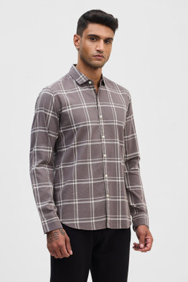 Snitch Men Checkered Casual Brown Shirt