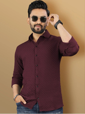 navdurgha Men Self Design Casual White Shirt