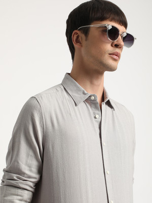 THE BEAR HOUSE Men Self Design Casual Grey Shirt