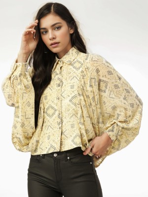 GlowRist Women Printed Casual Yellow Shirt