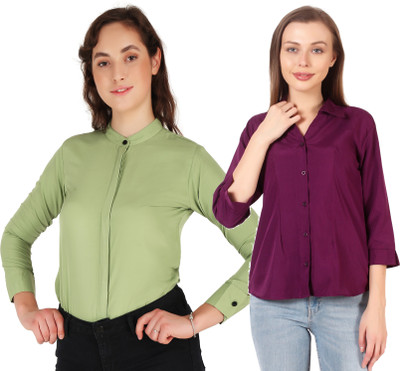 HEAVENS CREATIONS Women Solid Formal Grey Shirt(Pack of 2)