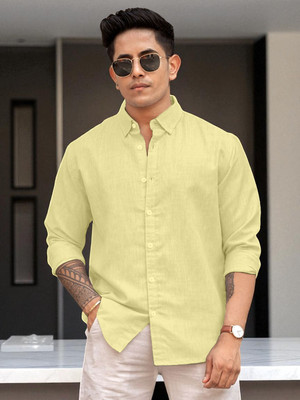 Yanthhi Men Solid Casual Yellow Shirt
