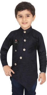 FASHION GRAB Boys Self Design Casual Black Shirt